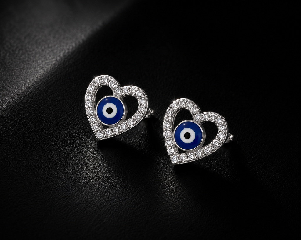 Heart Evil Eye Stud Earrings