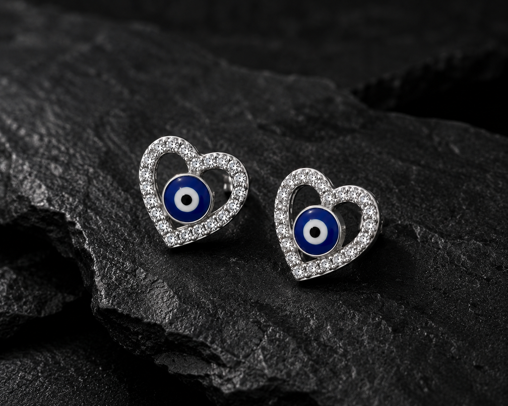 Heart Evil Eye Stud Earrings