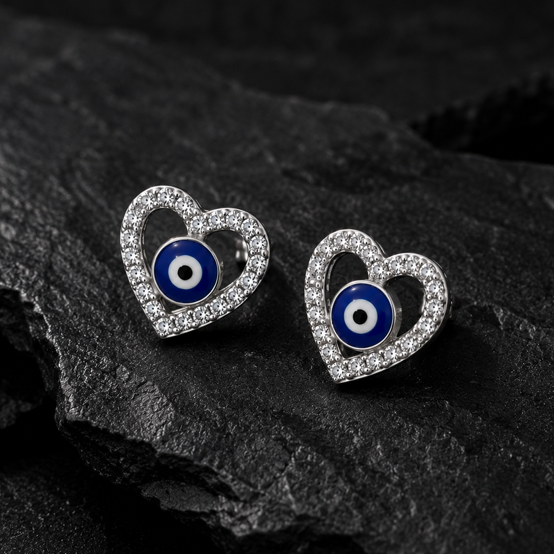 Heart Evil Eye Stud Earrings