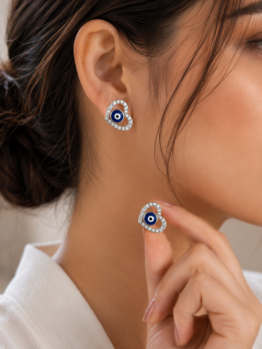 Heart Evil Eye Stud Earrings