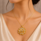 Gold Silver Flower Pendant Set