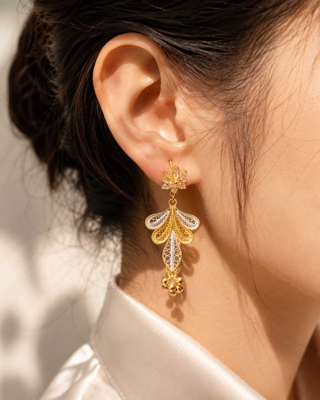 Gold Floral Drop Earrings