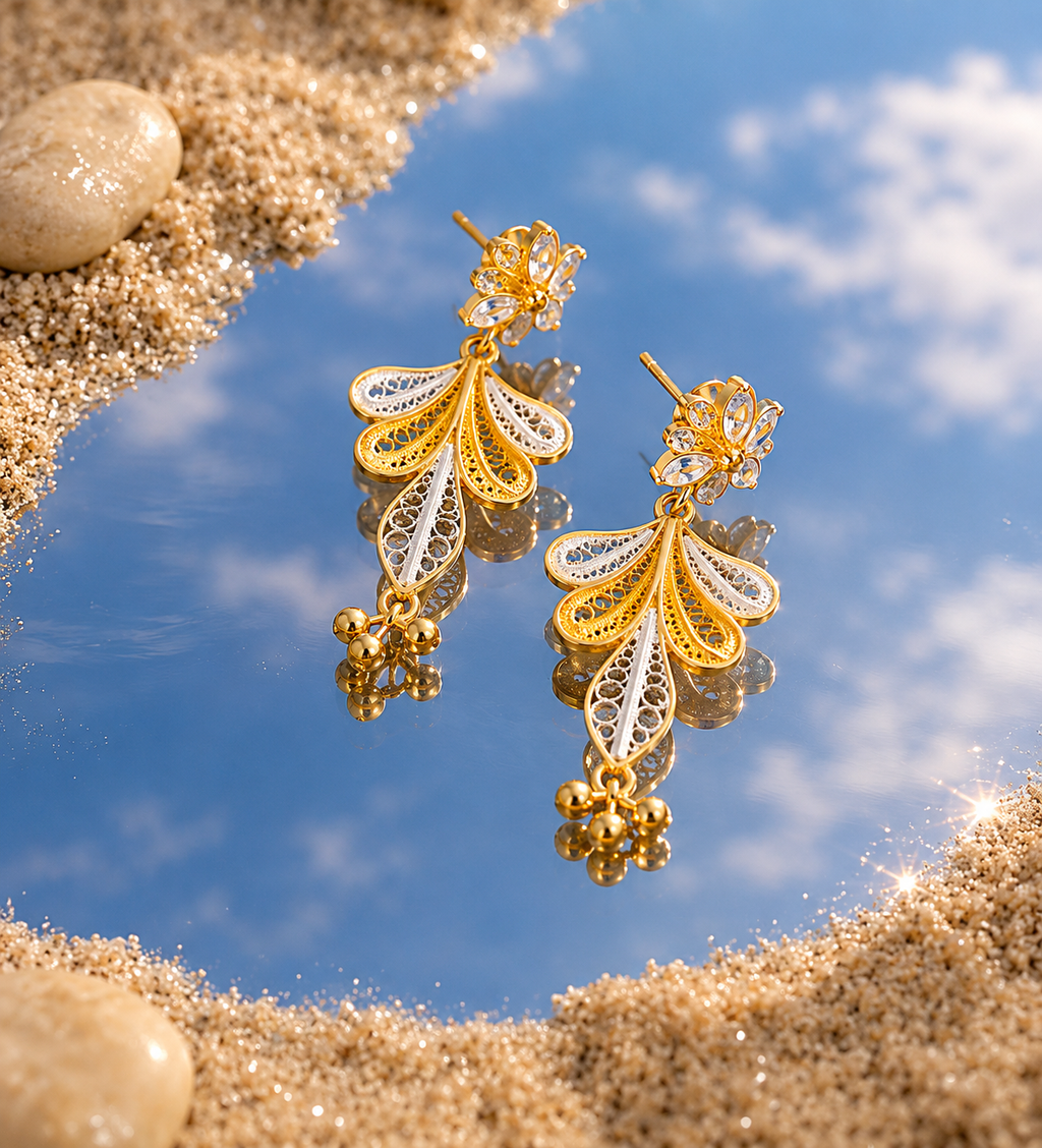Gold Floral Drop Earrings