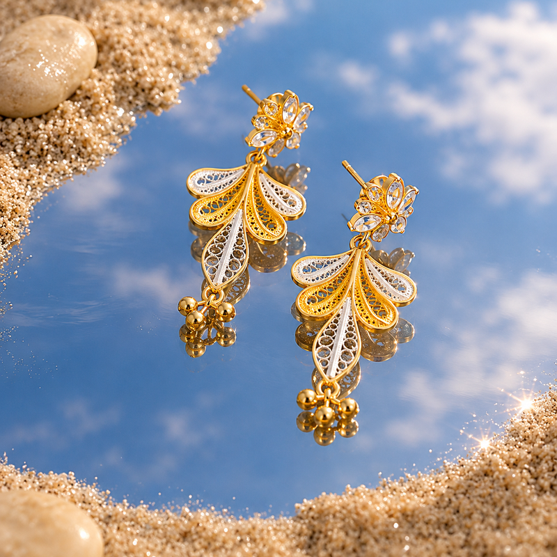 Gold Floral Drop Earrings