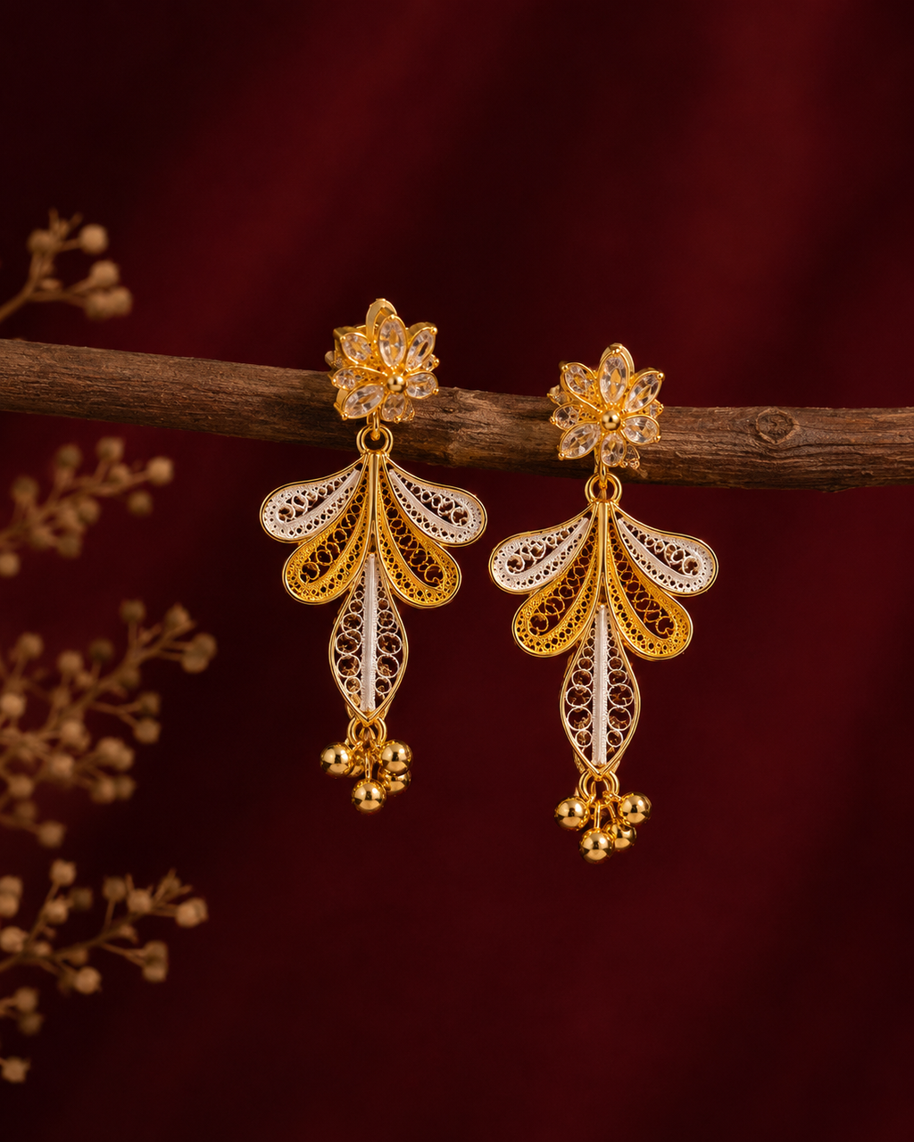 Gold Floral Drop Earrings