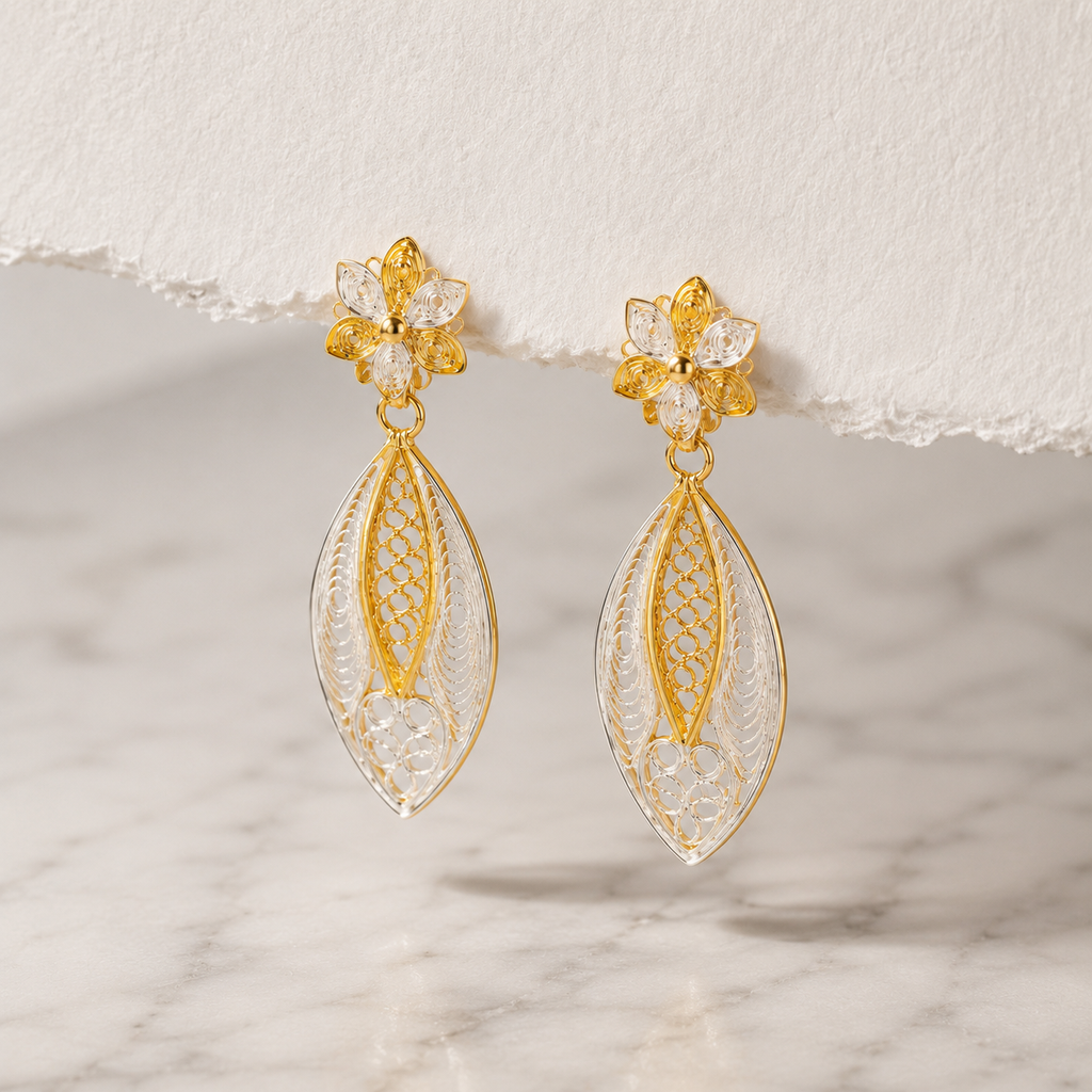 Gold Filigree Drop Earrings
