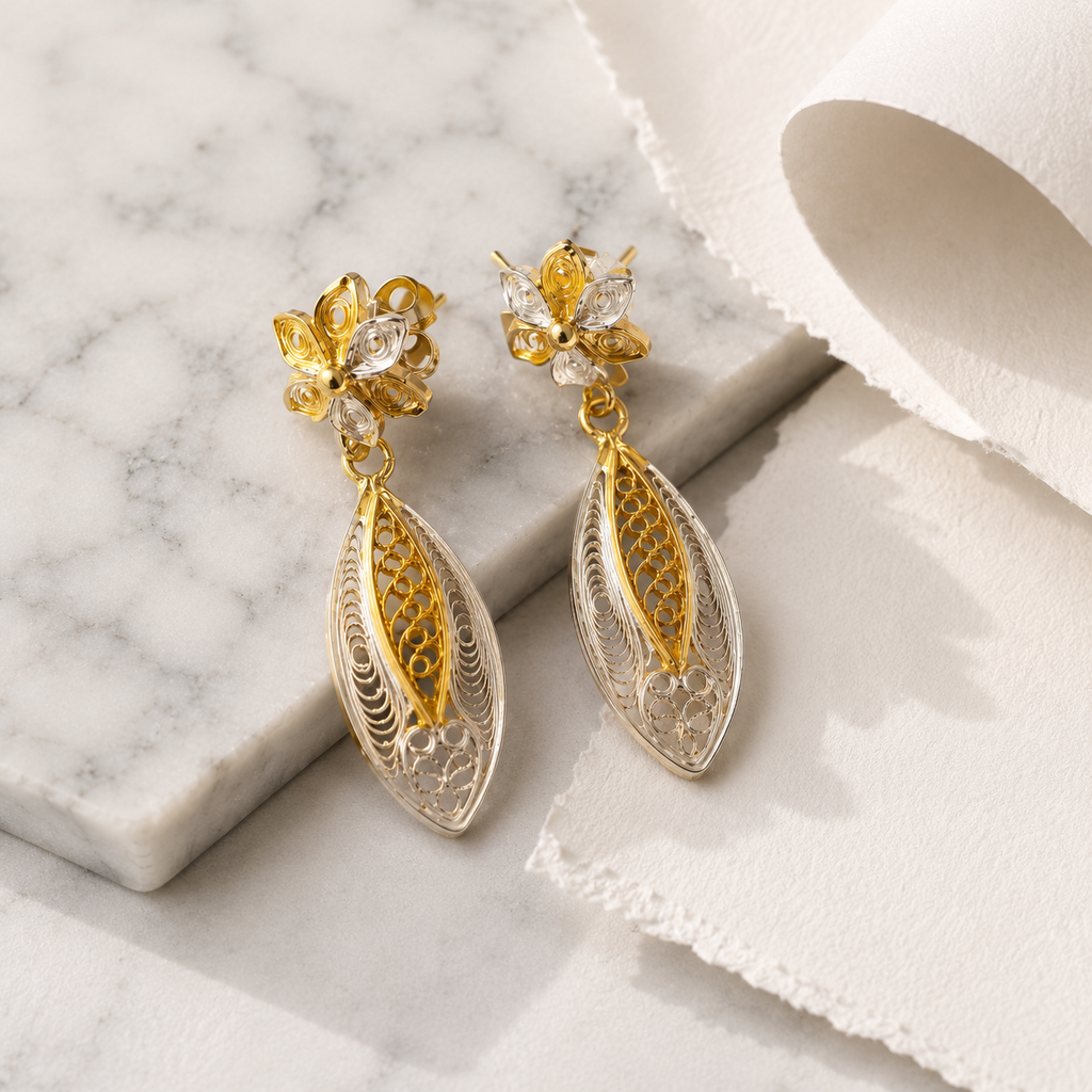 Gold Filigree Drop Earrings