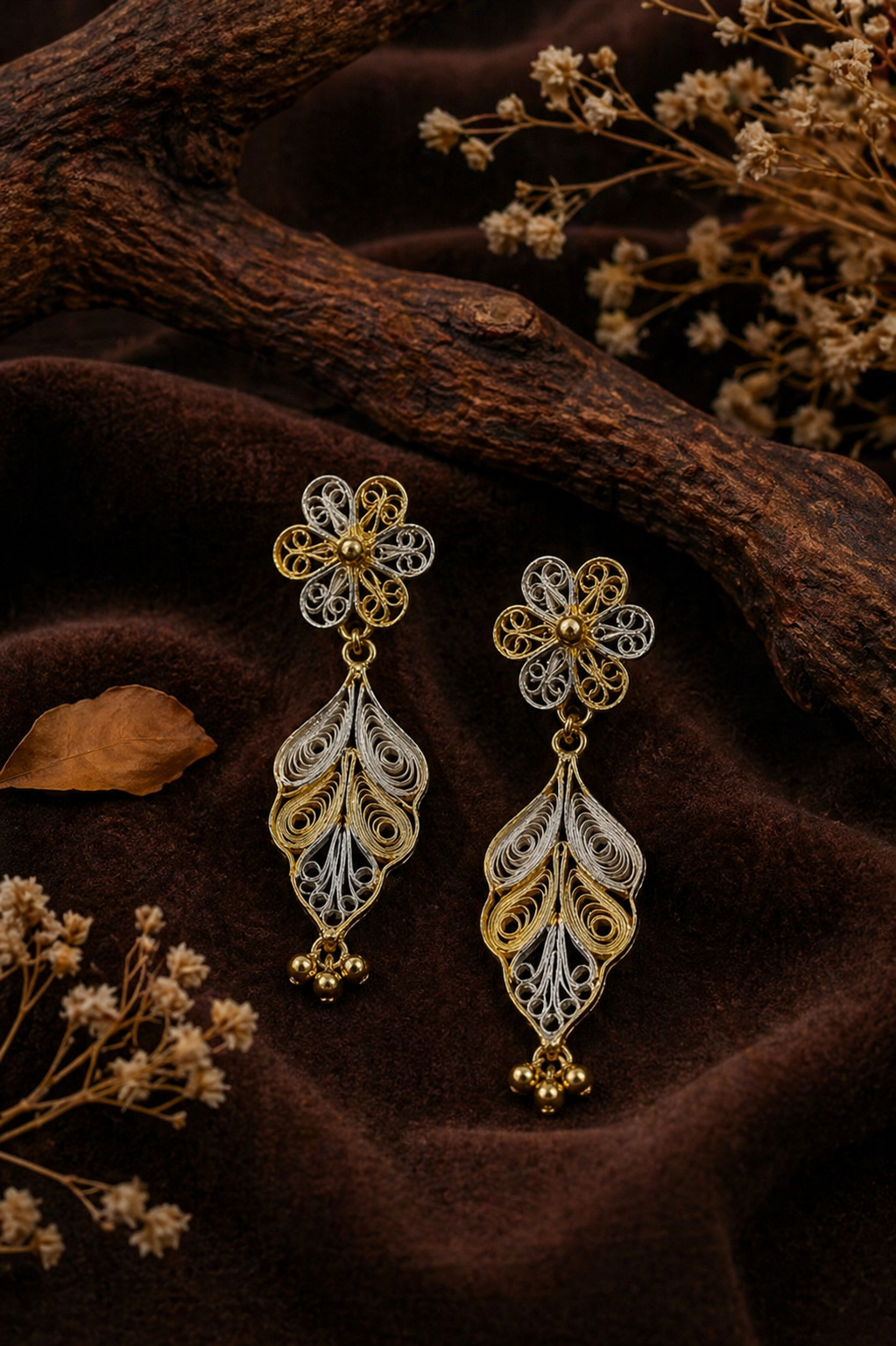 Gold Floral Filigree Earrings