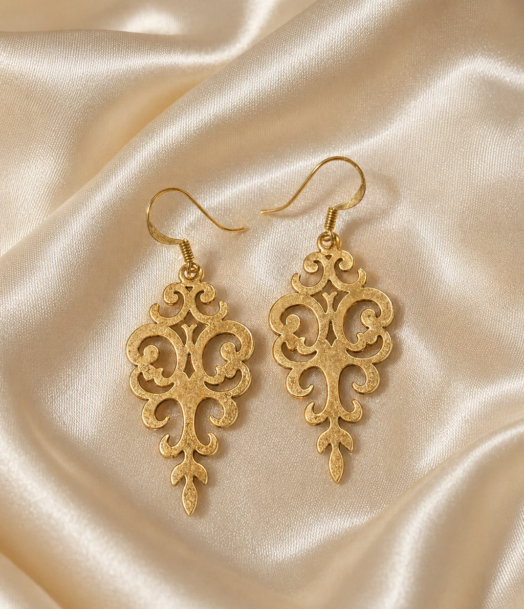 Antique Gold Filigree Dangle Earrings