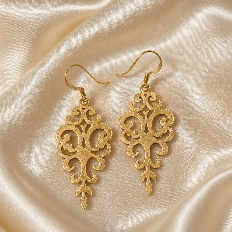 Antique Gold Filigree Dangle Earrings