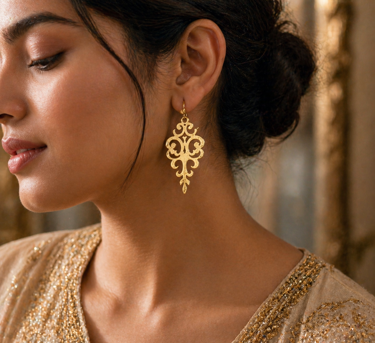 Antique Gold Filigree Dangle Earrings