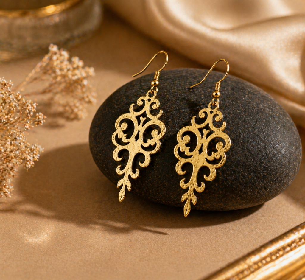 Antique Gold Filigree Dangle Earrings