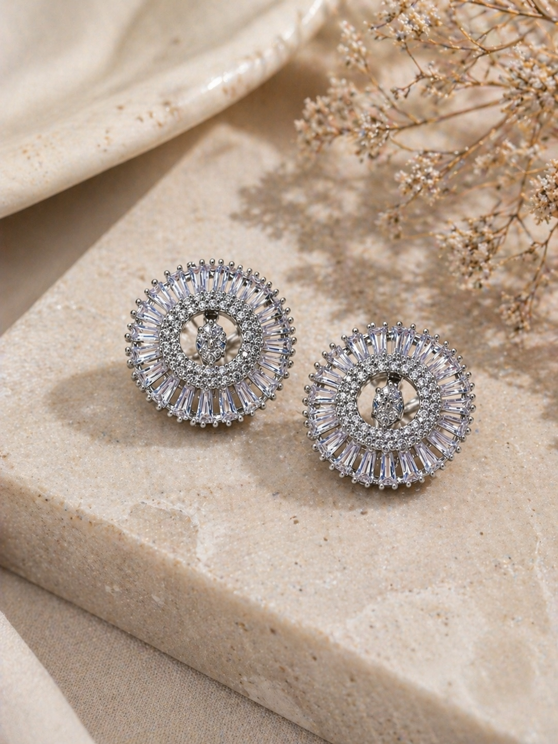 Sterling Silver Sunburst Stud Earrings