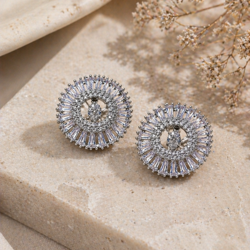 Sterling Silver Sunburst Stud Earrings