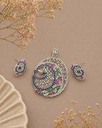 Multicolor Peacock Pendant Set