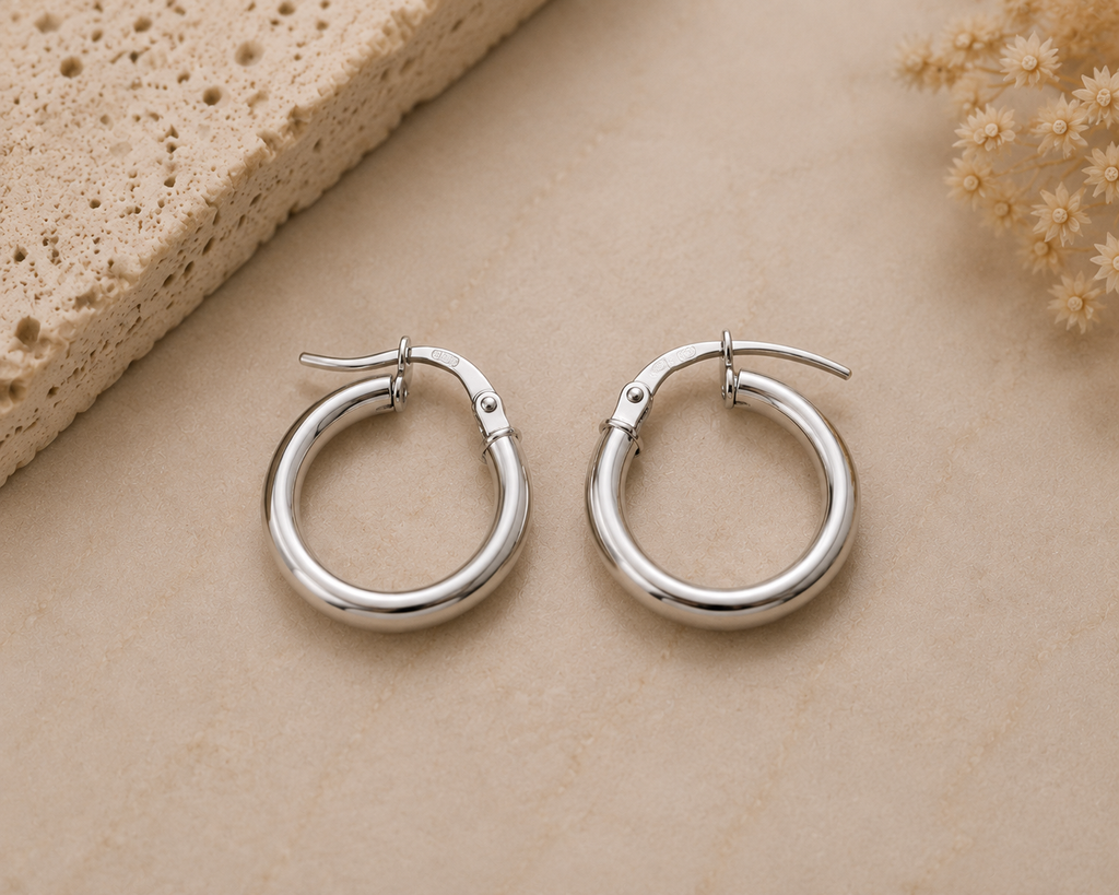 Thick Silver Hoop Earrings