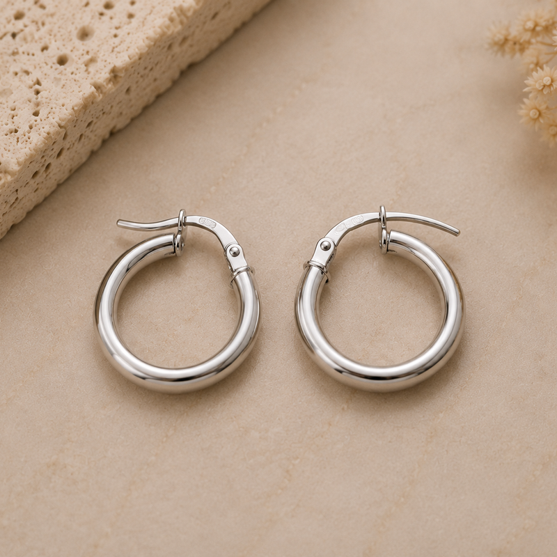 Thick Silver Hoop Earrings