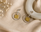 Gold Square Charm Hoop Earrings