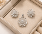 Silver Floral Pendant Set