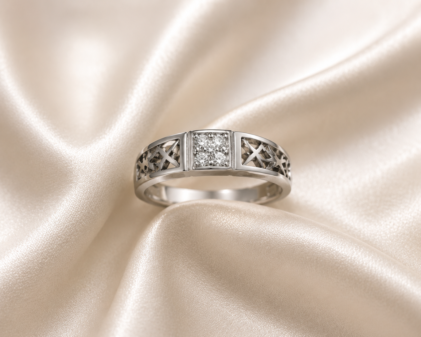 Textured Crystal Band Ring