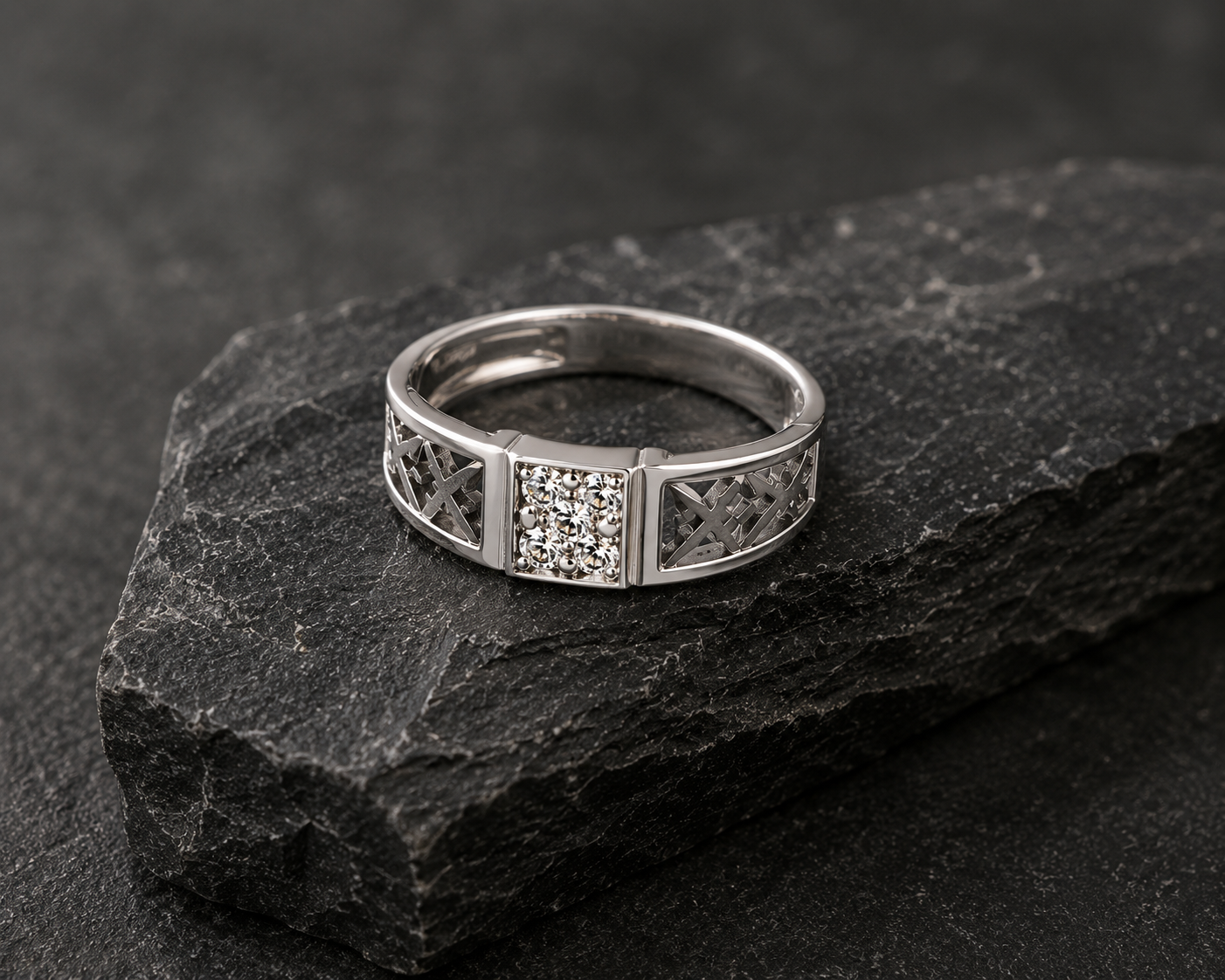 Textured Crystal Band Ring