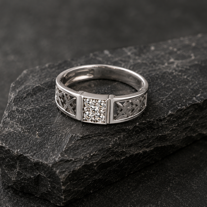 Textured Crystal Band Ring