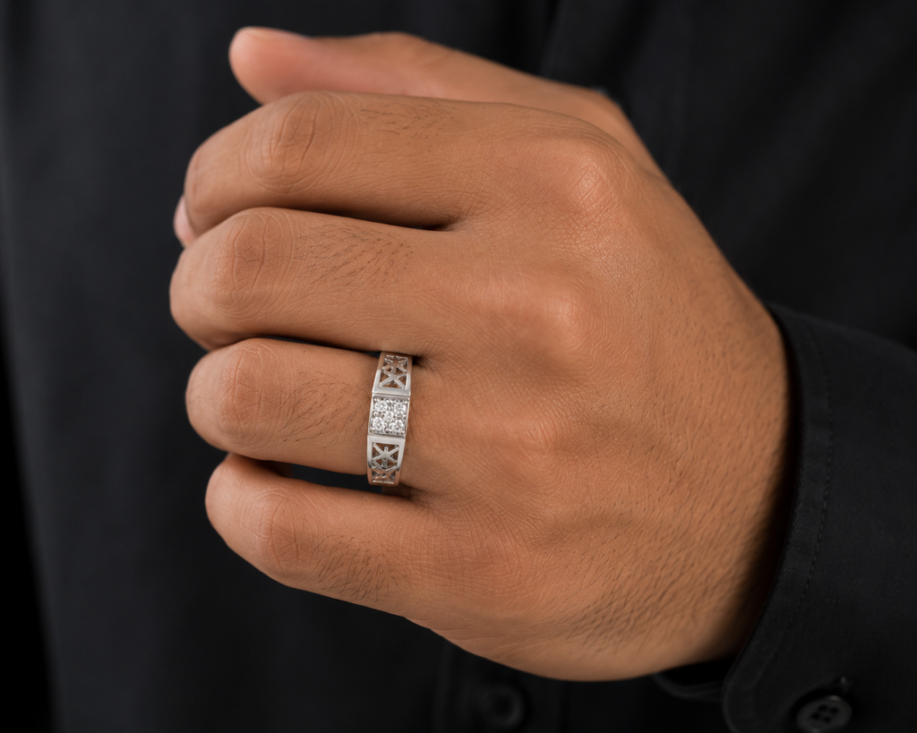 Textured Crystal Band Ring