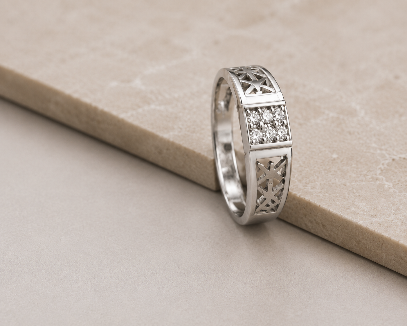 Textured Crystal Band Ring