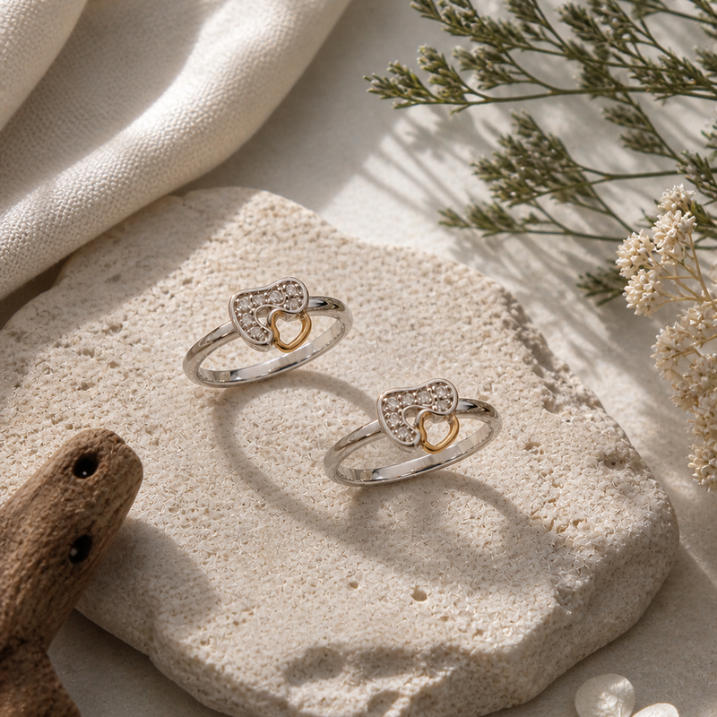 Crystal Heart Open Toe Ring