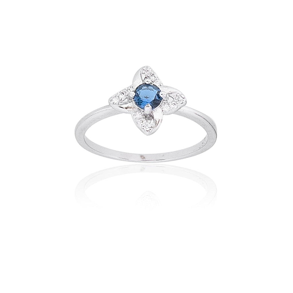 Fantastic Silver Women's Blue Sapphire & White CZ Wonderful Angle Aye Shape Ring