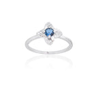 Fantastic Silver Women's Blue Sapphire & White CZ Wonderful Angle Aye Shape Ring