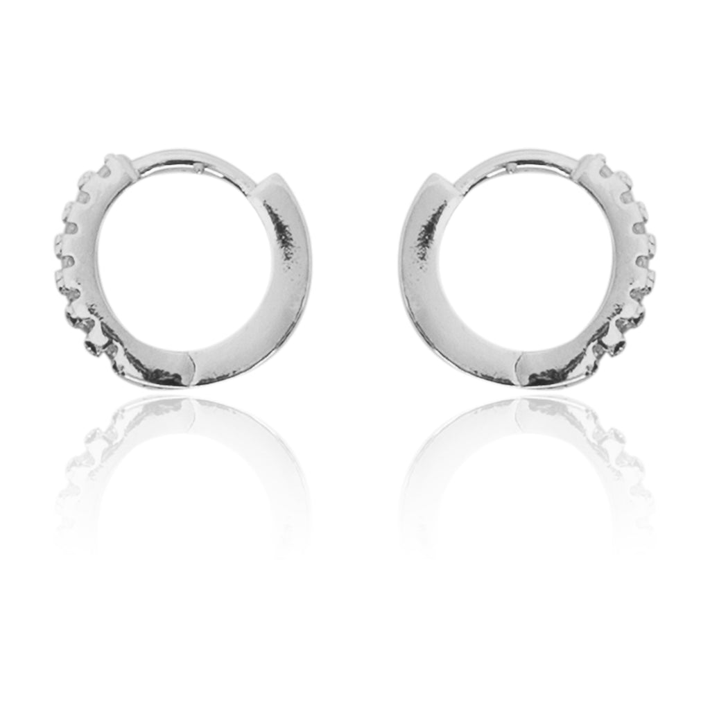 Sterling Silver(Chandi) Hoops Bali Earring pair With White American Diamond Cz Stone