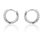 STERLING SILVER RHODIUM PLATED SINGLE LINE PAVE UNISEX HUGGIE HOOPS EARRING