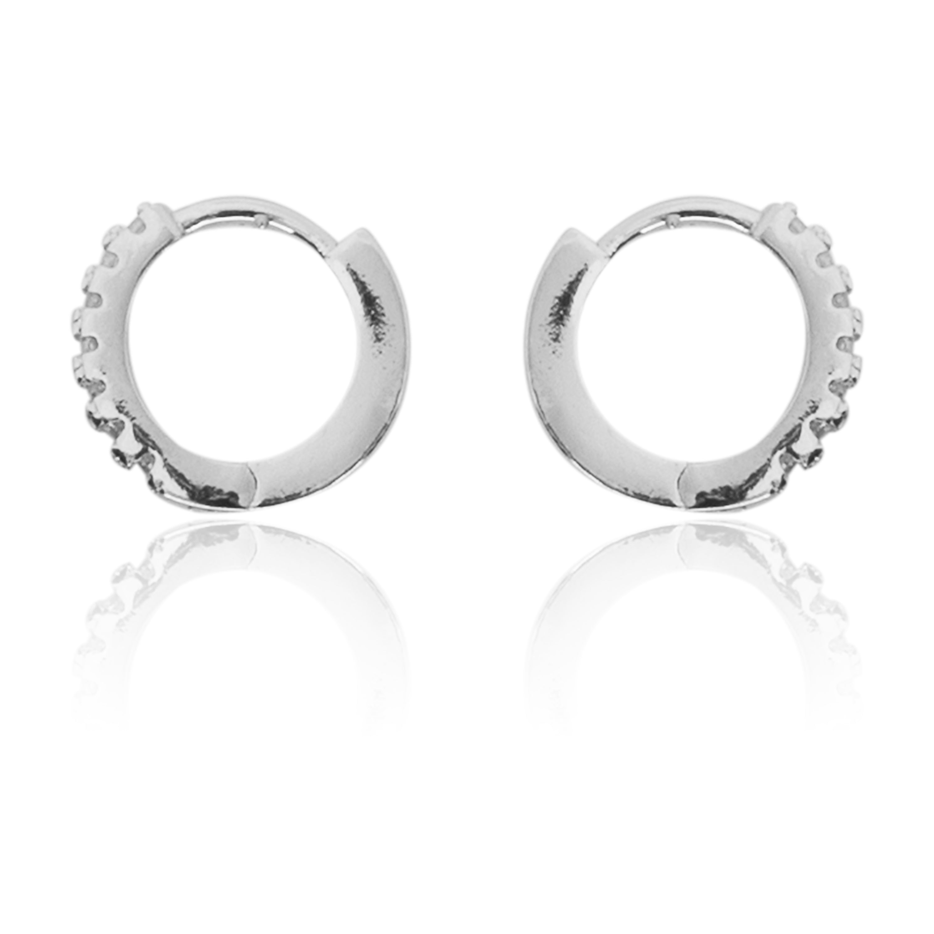 STERLING SILVER RHODIUM PLATED SINGLE LINE PAVE UNISEX HUGGIE HOOPS EARRING