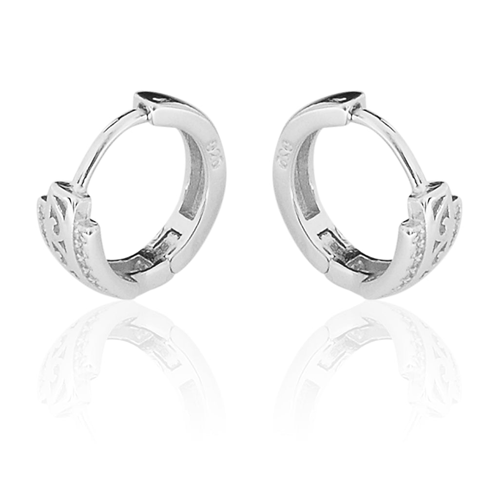 Earring Circle White Platinum Plated Zircon 916 Silver