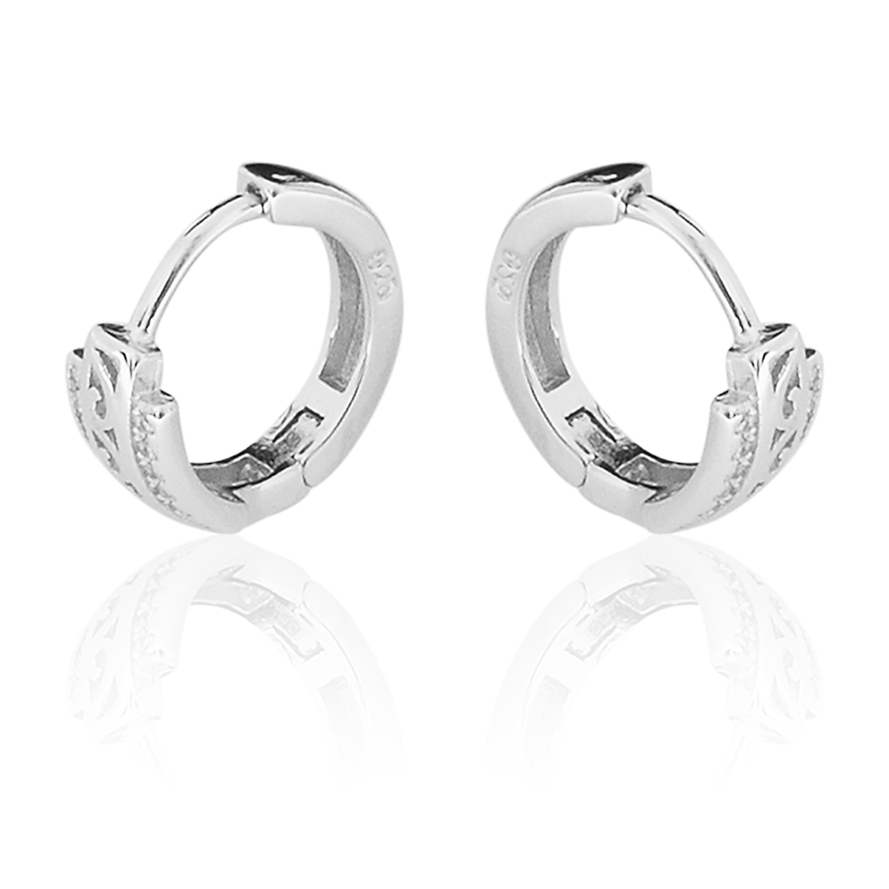 Earring Circle White Platinum Plated Zircon 916 Silver