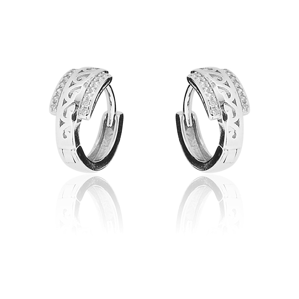 Earring Circle White Platinum Plated Zircon 916 Silver