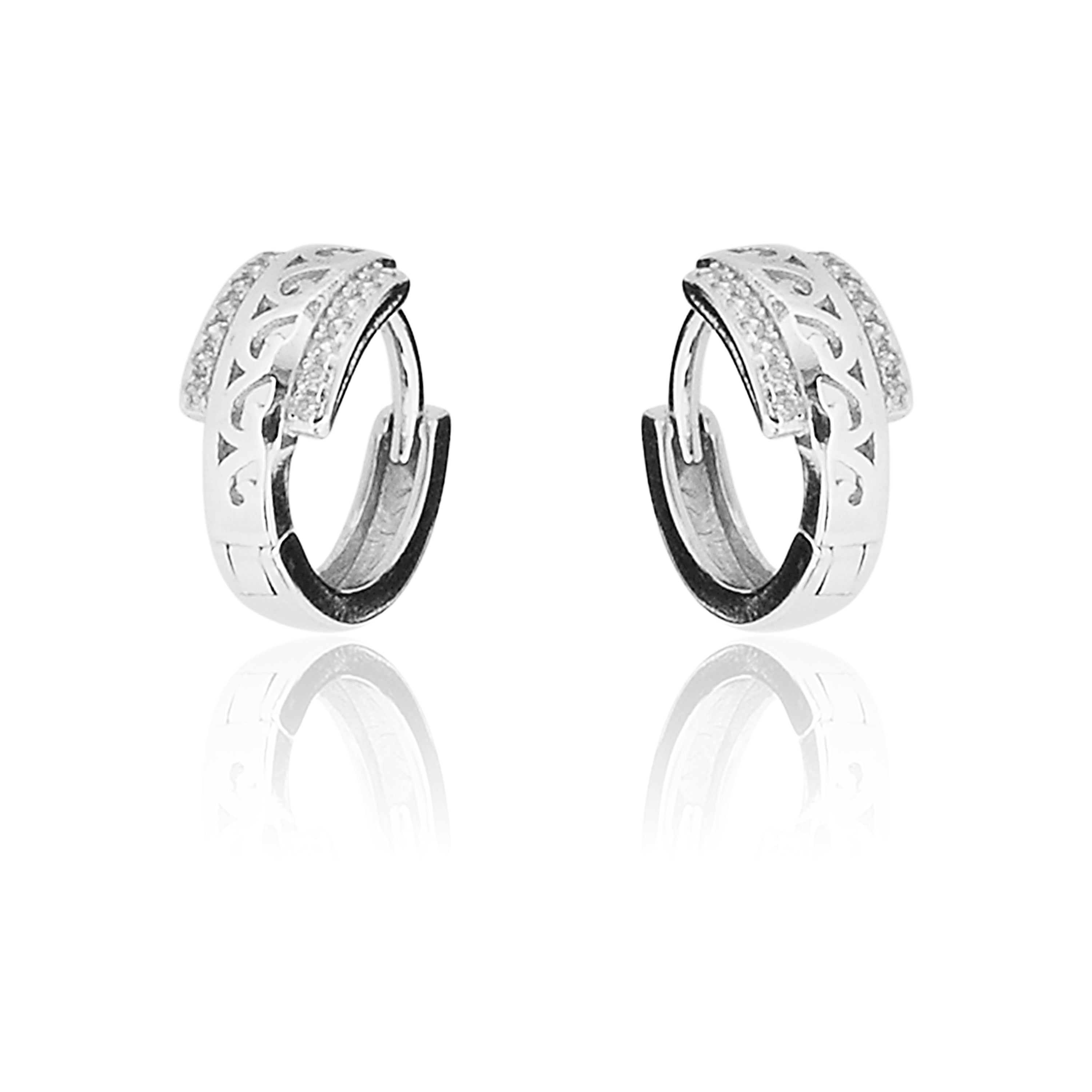 Earring Circle White Platinum Plated Zircon 916 Silver