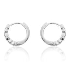 STERLING SILVER RHODIUM PLATED SINGLE LINE PAVE UNISEX HUGGIE HOOPS EARRING