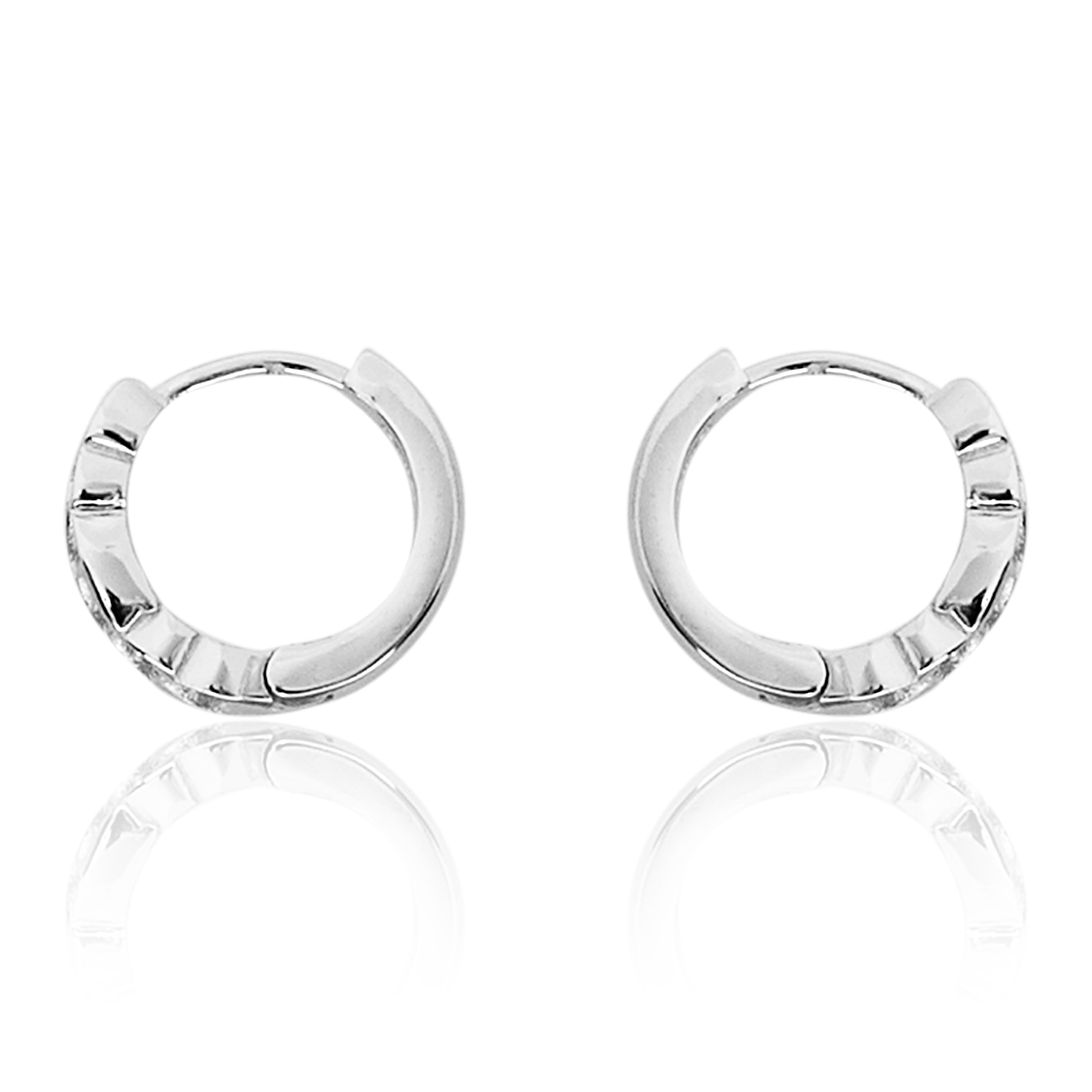 STERLING SILVER RHODIUM PLATED SINGLE LINE PAVE UNISEX HUGGIE HOOPS EARRING