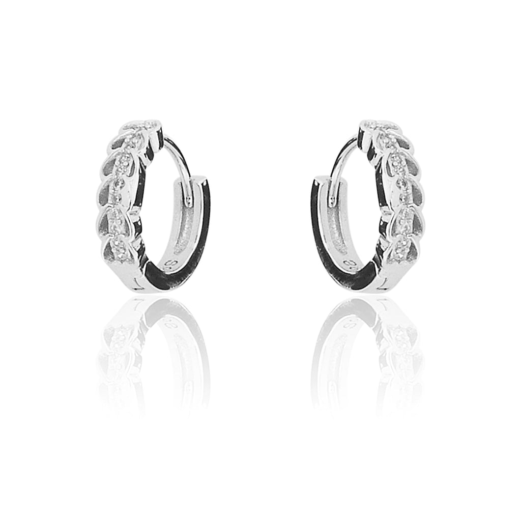 STERLING SILVER RHODIUM PLATED SINGLE LINE PAVE UNISEX HUGGIE HOOPS EARRING
