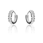 STERLING SILVER RHODIUM PLATED SINGLE LINE PAVE UNISEX HUGGIE HOOPS EARRING