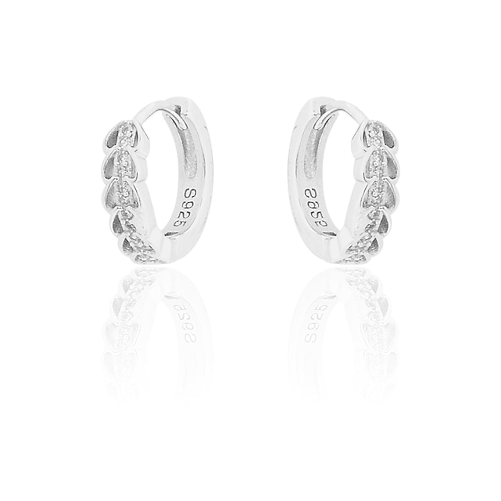 STERLING SILVER RHODIUM PLATED SINGLE LINE PAVE UNISEX HUGGIE HOOPS EARRING