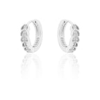 STERLING SILVER RHODIUM PLATED SINGLE LINE PAVE UNISEX HUGGIE HOOPS EARRING