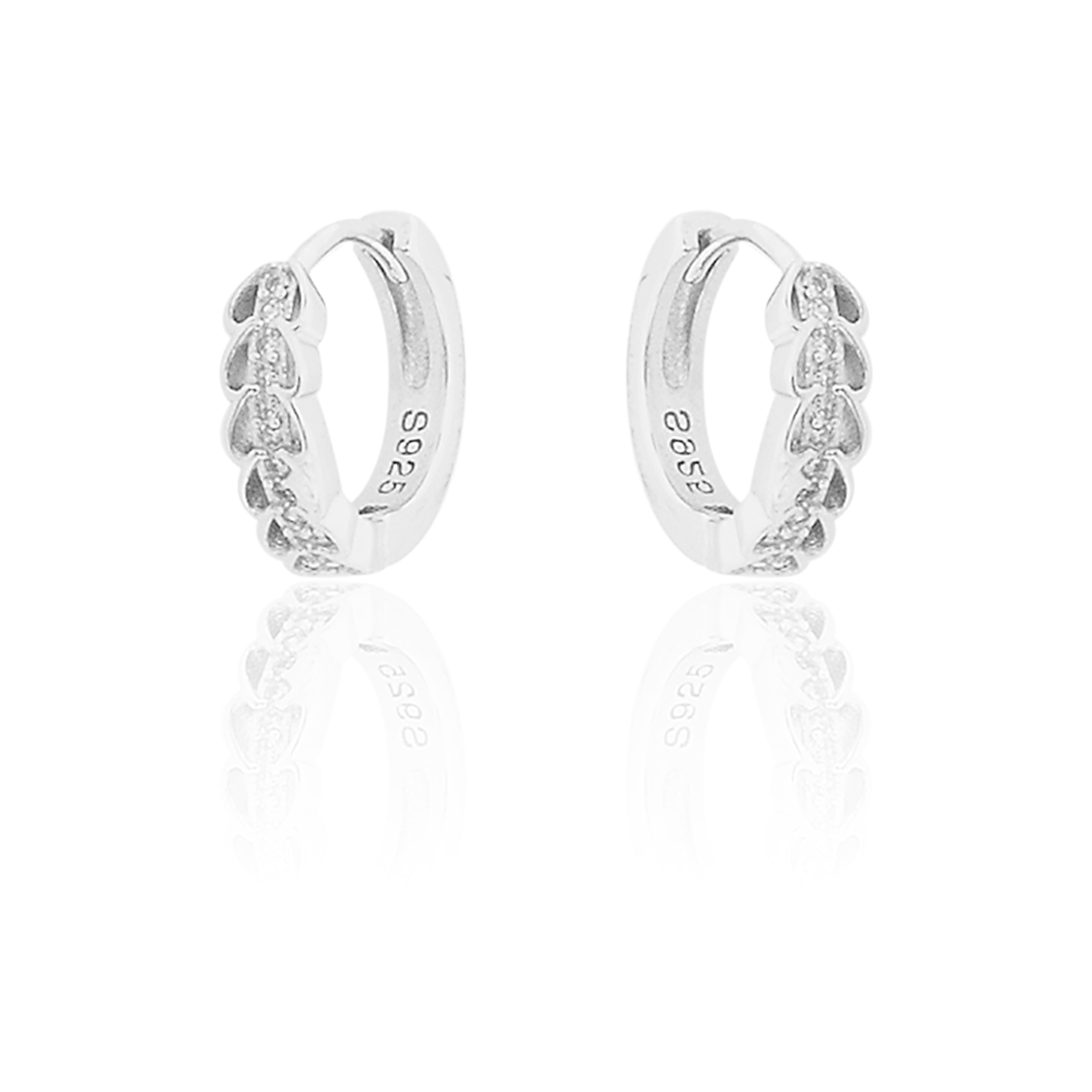 STERLING SILVER RHODIUM PLATED SINGLE LINE PAVE UNISEX HUGGIE HOOPS EARRING