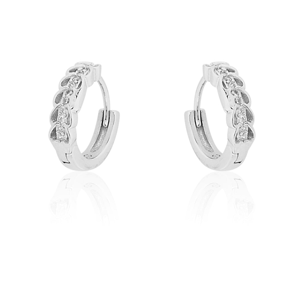 STERLING SILVER RHODIUM PLATED SINGLE LINE PAVE UNISEX HUGGIE HOOPS EARRING
