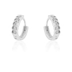 STERLING SILVER RHODIUM PLATED SINGLE LINE PAVE UNISEX HUGGIE HOOPS EARRING