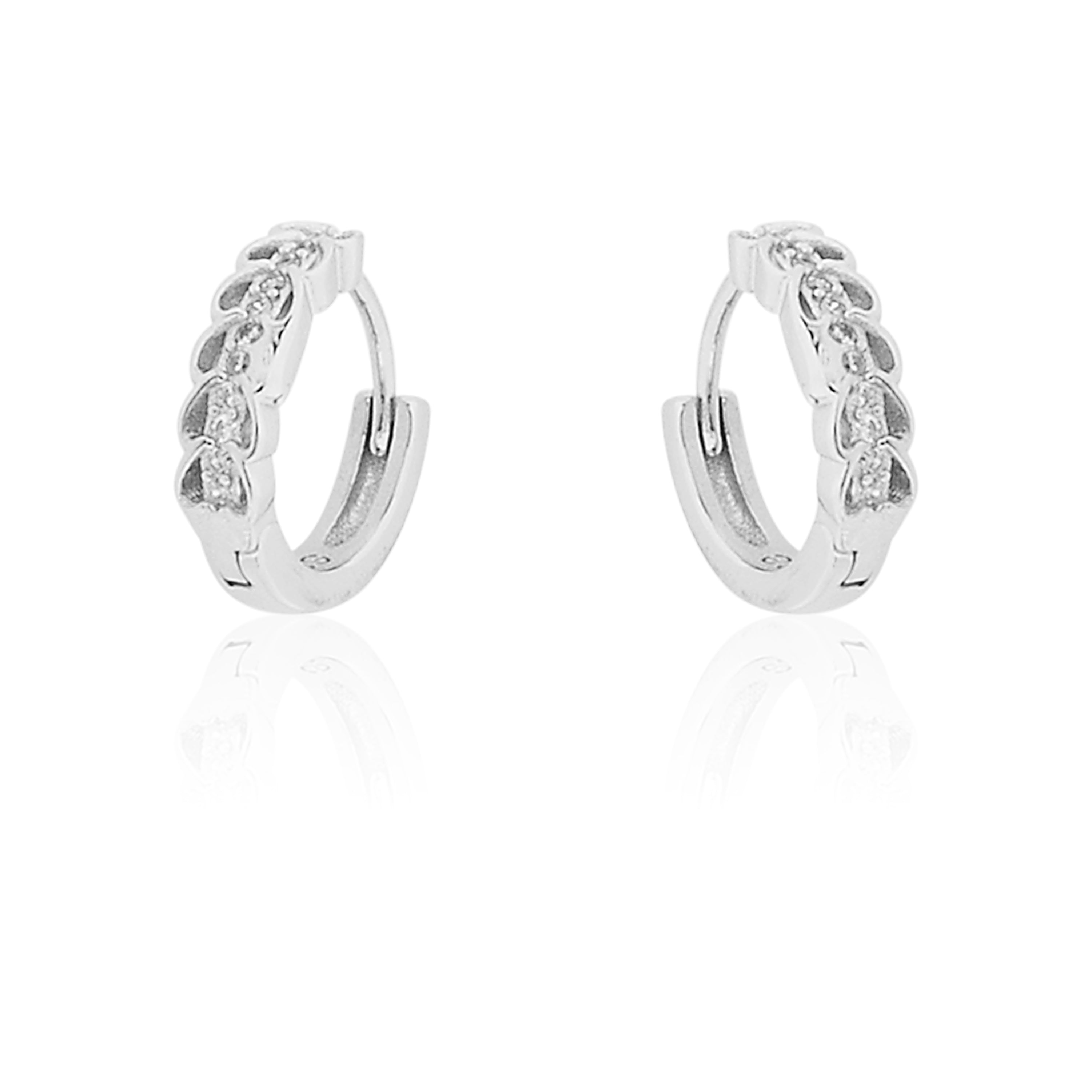 STERLING SILVER RHODIUM PLATED SINGLE LINE PAVE UNISEX HUGGIE HOOPS EARRING