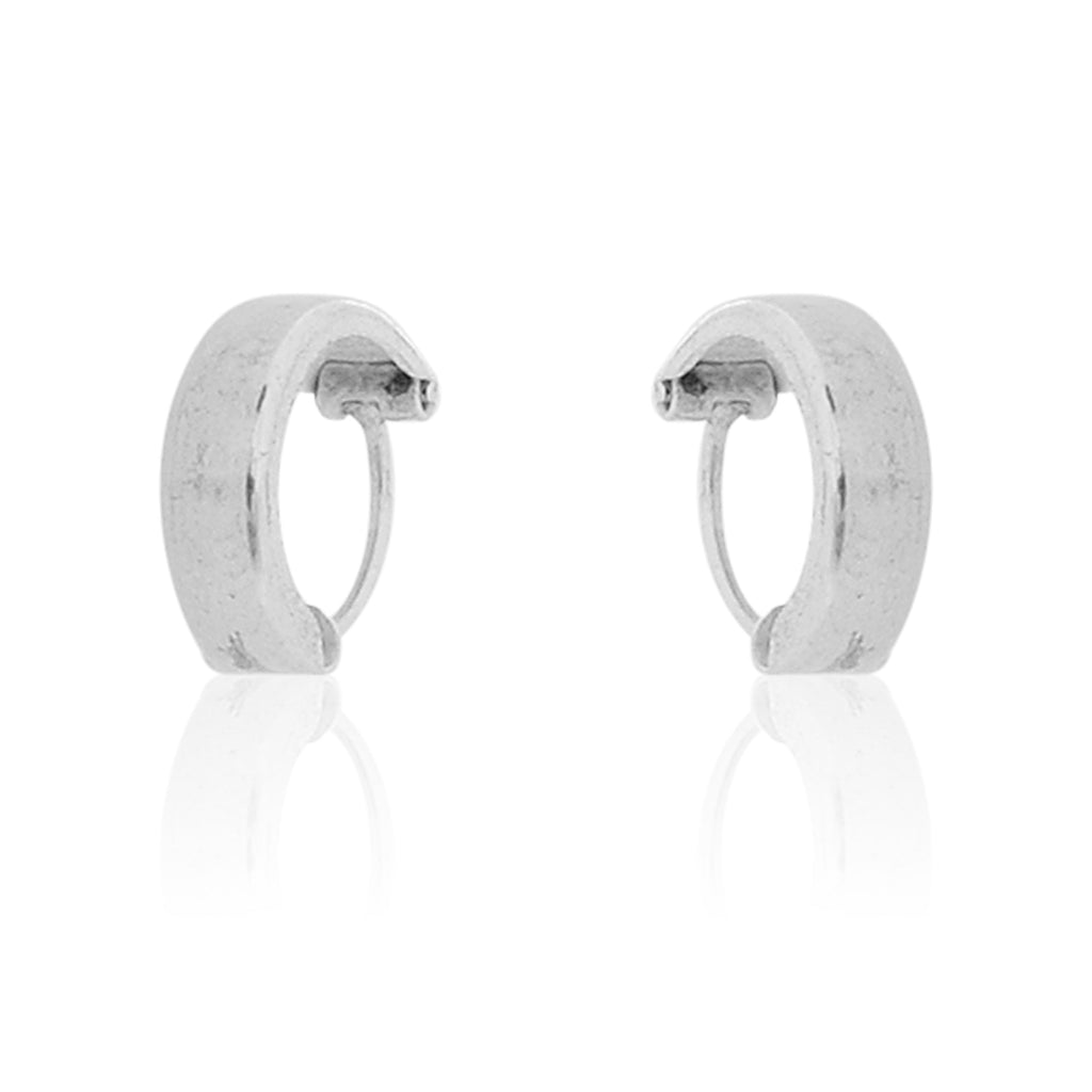 Stainless Steel Silver Plated Hoop Huggie Earring For Men Boys