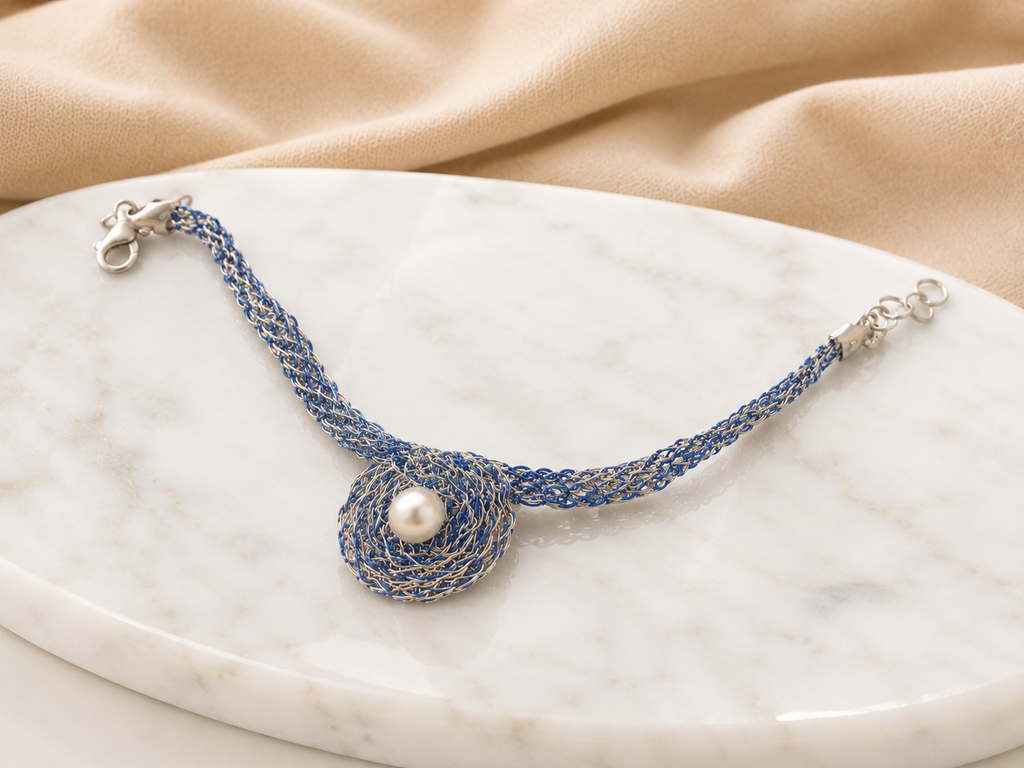 Blue Crystal Pearl Bracelet